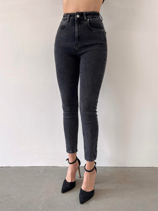 Likralı Kar Yıkama Kadın Antrasit Jean 23K000436