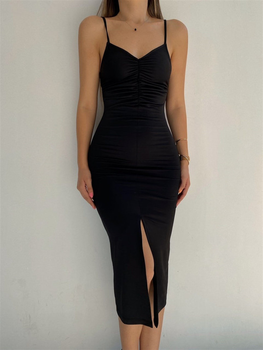 Likralı Önden Yırtmaçlı Büzgülü Wenny Kadın Kadın Elbise 21Y000565