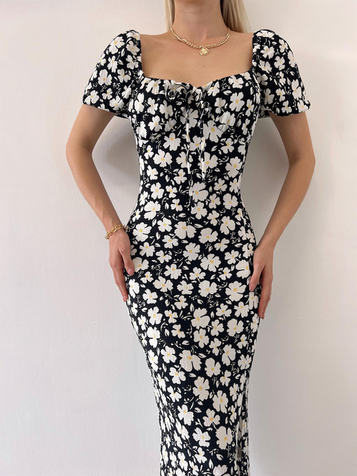 MANU YIRTMAÇLI YAKASI BAĞLAMALI ELBİSE 23Y000347