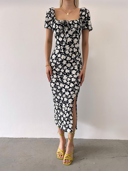 MANU YIRTMAÇLI YAKASI BAĞLAMALI ELBİSE 23Y000347