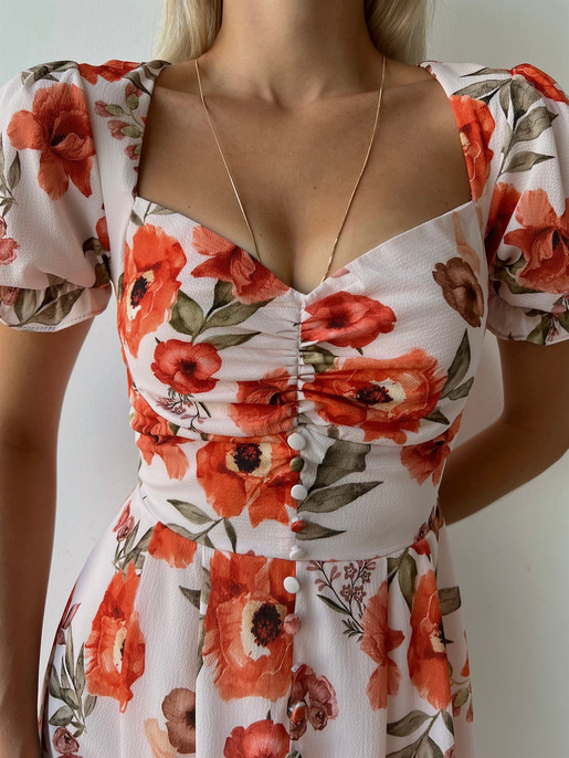 Midi Boy Desenli Boydan Düğme Detaylı Aralia Kadın Pudra Elbise 22Y000400