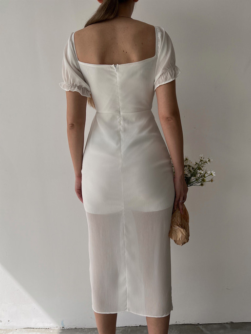 Midi Boy Drapeli Göğüs Kuplu Yırtmaçlı Maggie Kadın Beyaz Elbise 22Y000247