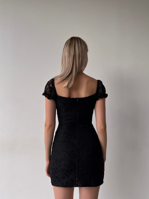Mini Boy Dantel Göğüsten Bağcıklı Yırtmaçlı Lope Kadın Siyah Elbise 22Y000387
