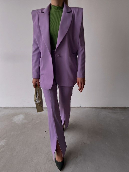 Omuzları Parça Detaylı Brisha Kadın Lila Ceket Pantolon Takım 22K000508