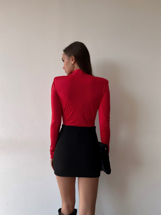 Omuzları Vatkalı Kruvaze Kadın Kırmızı Bodysuit 22K000004