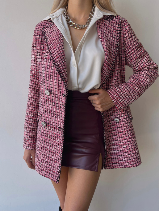 Önden Düğme Kapamalı Merta Kadın Fuşya Tüvit Ceket 23K000086