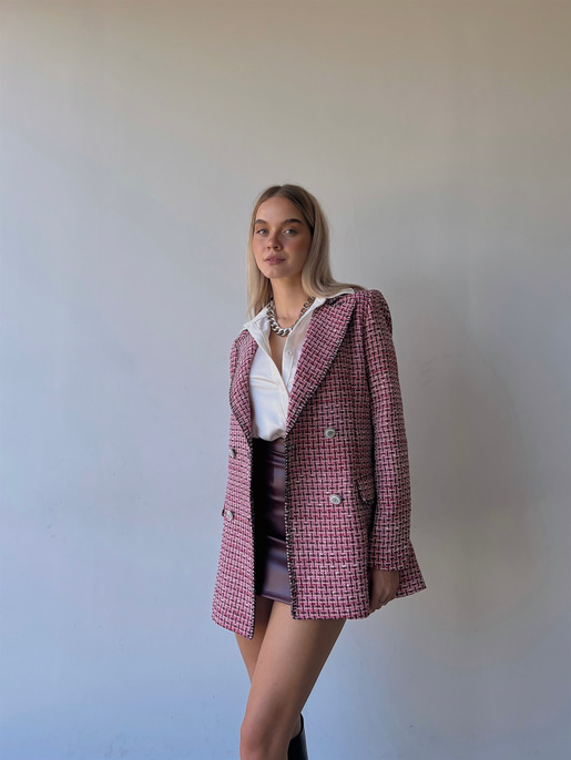 Önden Düğme Kapamalı Merta Kadın Fuşya Tüvit Ceket 23K000086