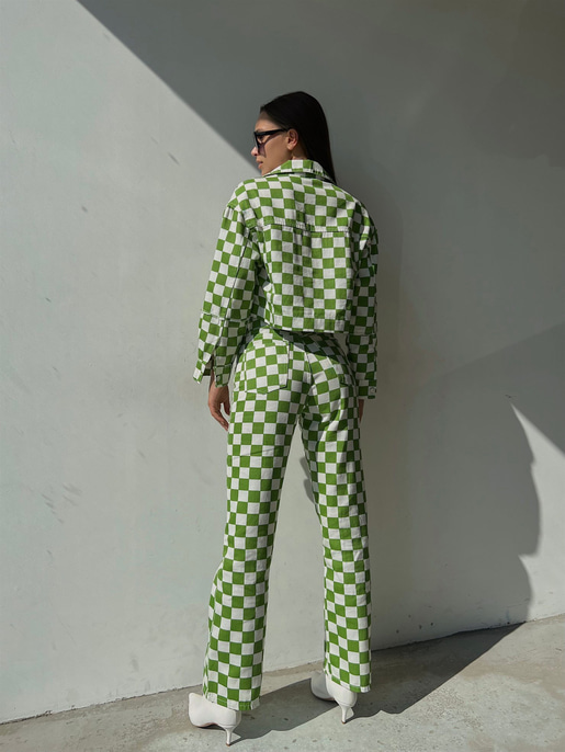 Önü Düğme Kapamalı Desenli Breno Kadın Yeşil Crop Ceket 23K000132