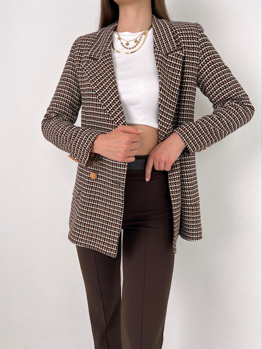 Önü Düğme Kapamalı Micaela Kadın Kahve Tüvit Ceket 23Y000023