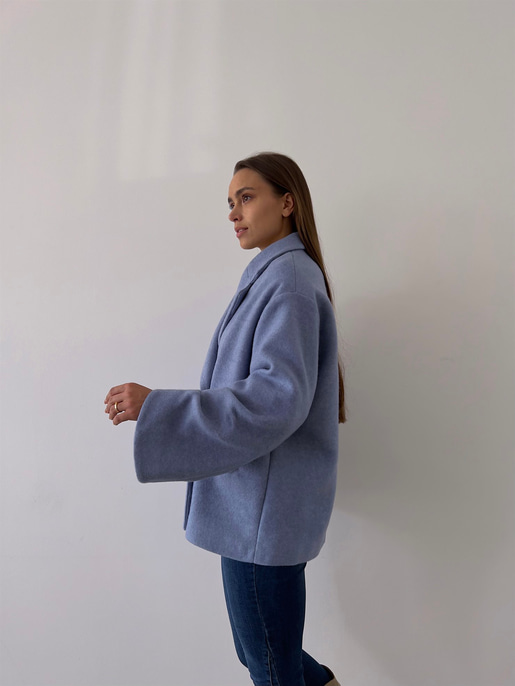 Önü Düğme Kapamalı Oversize Rosana Kadın Mavi Kaban 23K000190