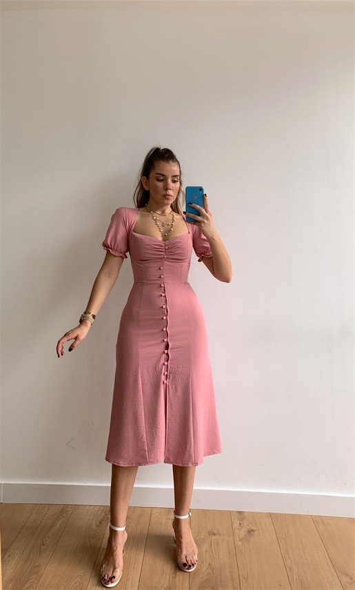 Önü Düğmeli Midi Elbise 21Y000318