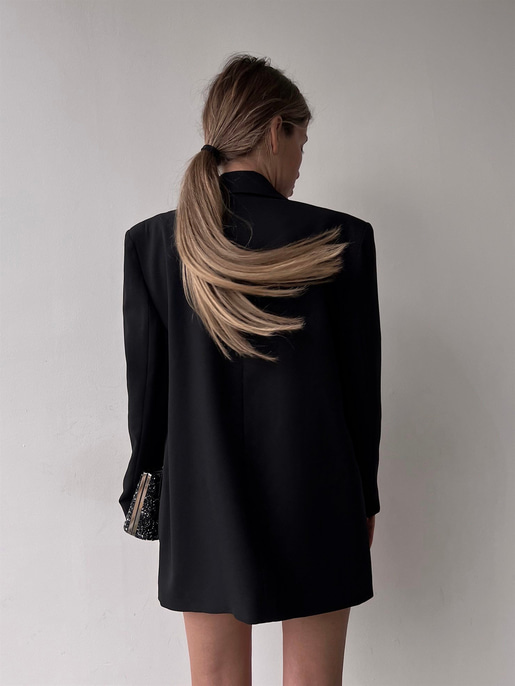 Oversize Cep Detay Tek Düğme Jerry Kadın Siyah Ceket 22Y000143