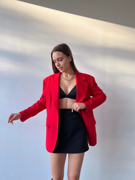 Oversize Cep Detay Tek Düğme Jerry Kadın Kırmızı Ceket 22Y000143