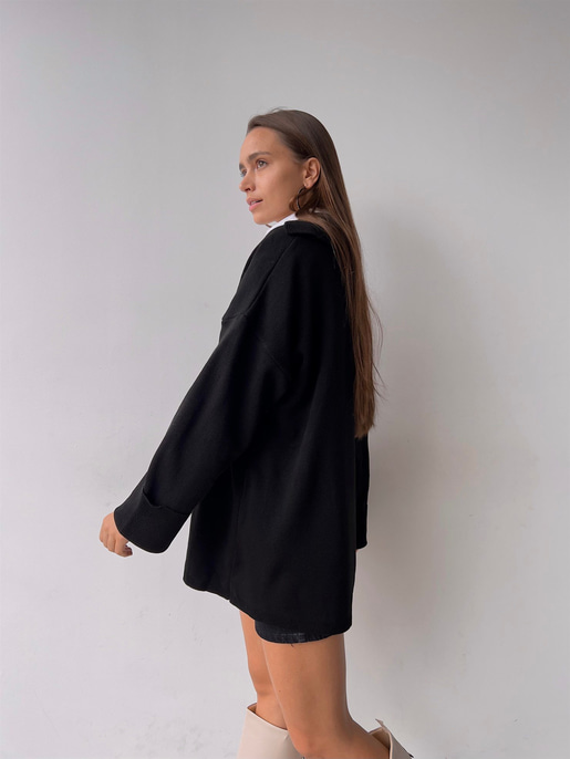 Polo Yaka Uzun Kol Oversize Kadın Siyah Kazak 23K000192