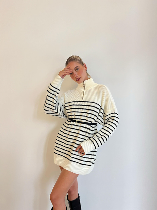 Saç Örgülü Fermuarlı Kazak 23K000196