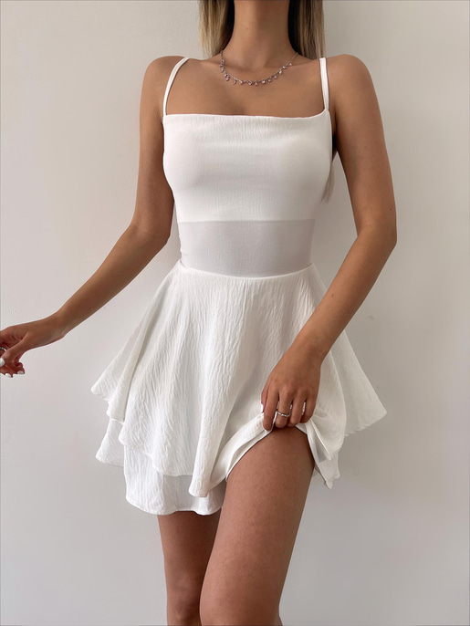 Sırt Dekolteli Volanlı Dalia Kadın Beyaz Şort Tulum 22Y000075