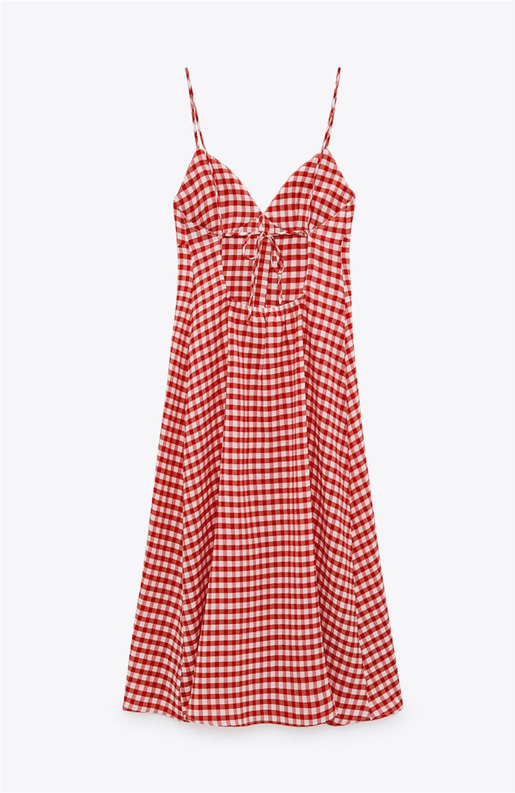 Sırt Detaylı Pötikareli Midi Elbise 21Y000339