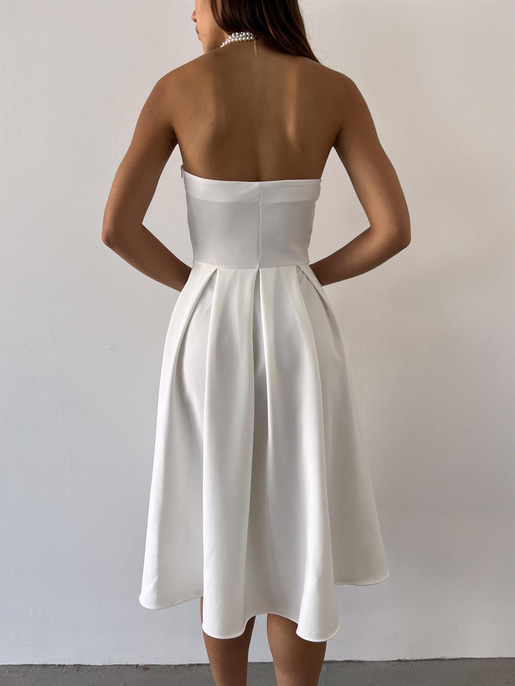 Straplez Belden Oturtmalı Maks Kadın Beyaz Elbise 23Y000483