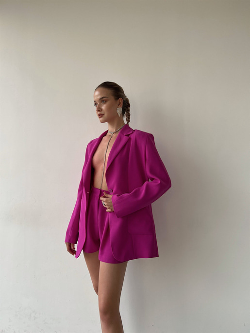 Tek Düğme Büyük Cepli Boyfriend Mirena Kadın Fuşya Ceket 22Y000370