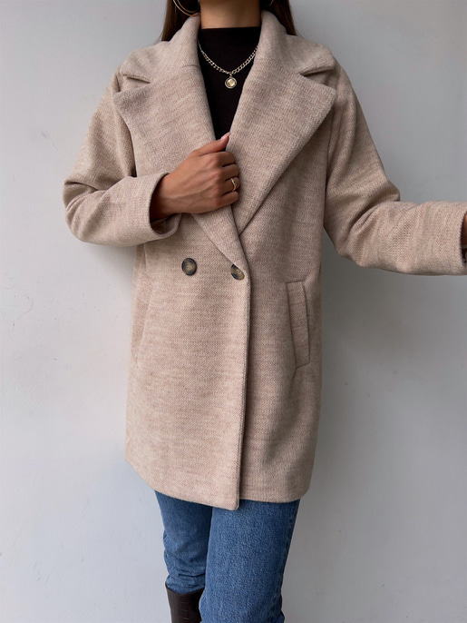 Tek Düğme Kapamalı Yanları Cepli Nerve Kadın Taş Kaşe Kaban 23K000165