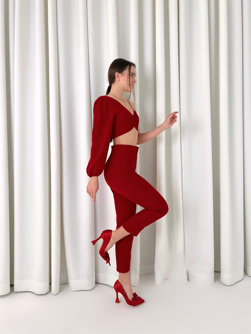 Tek Kol Alt Yüksek Bel Kornelije Kadın Kırmızı İkili Takım 23K000416