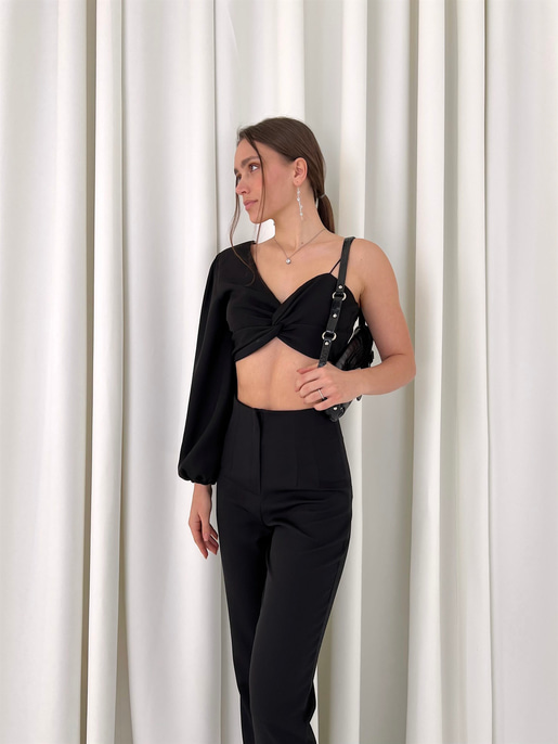 Tek Kol Alt Yüksek Bel Kornelije Kadın Siyah İkili Takım 23K000416