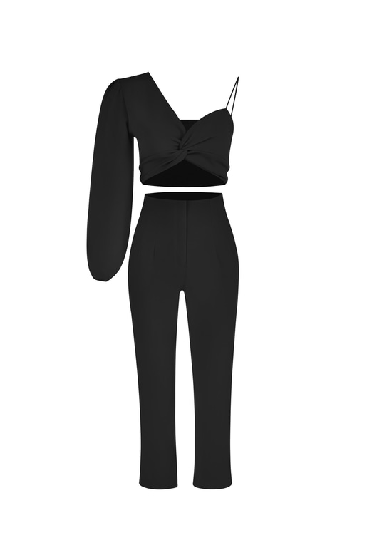 Tek Kol Alt Yüksek Bel Kornelije Kadın Siyah İkili Takım 23K000416