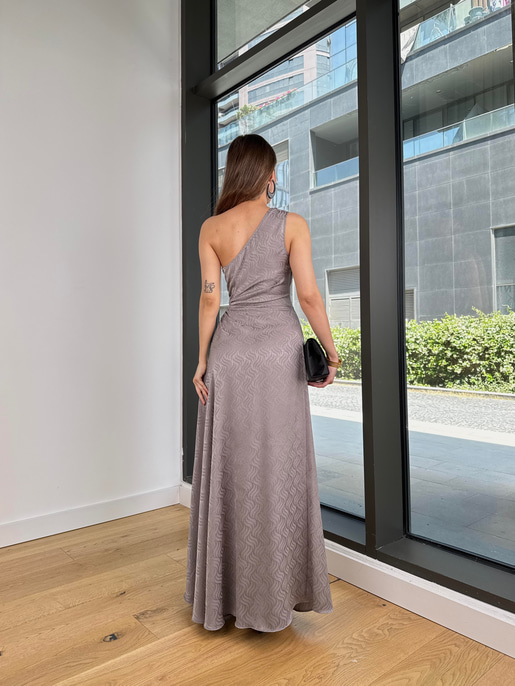 Tek omuz Beli Pencere Detaylı Darina Gri Kadın Elbise 25Y437