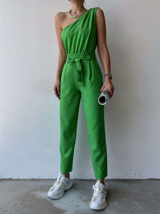 Tek Omuz Drapeli Marlon Kadın Yeşil Tulum 22Y000228