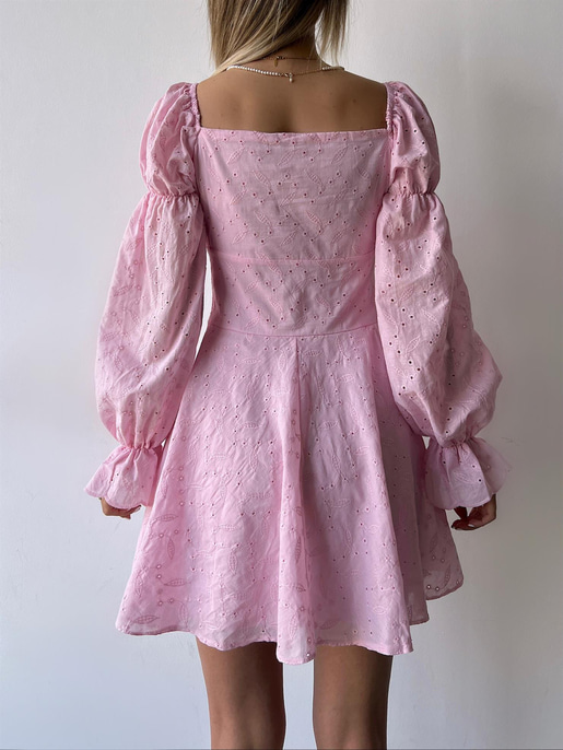 Uzun Balon Kol Korse Detaylı Rayna Brode Kadın Pembe Mini Elbise 23Y000240