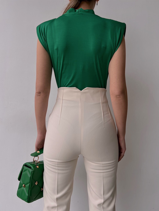 Vatkalı Kolsuz Kruvaze Garrison Kadın Zümrüt Bodysuit 22Y000066