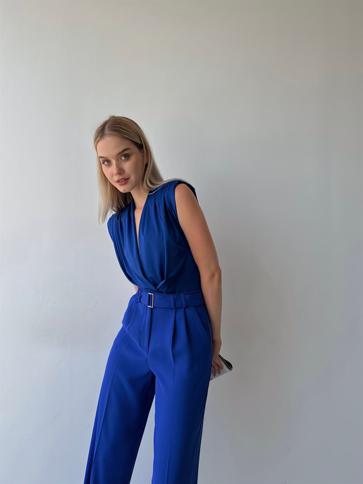 Vatkalı Kolsuz Kruvaze Garrison Kadın Saks Bodysuit 22Y000066