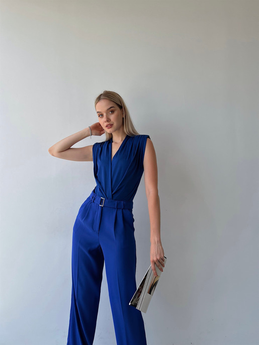 Vatkalı Kolsuz Kruvaze Garrison Kadın Saks Bodysuit 22Y000066