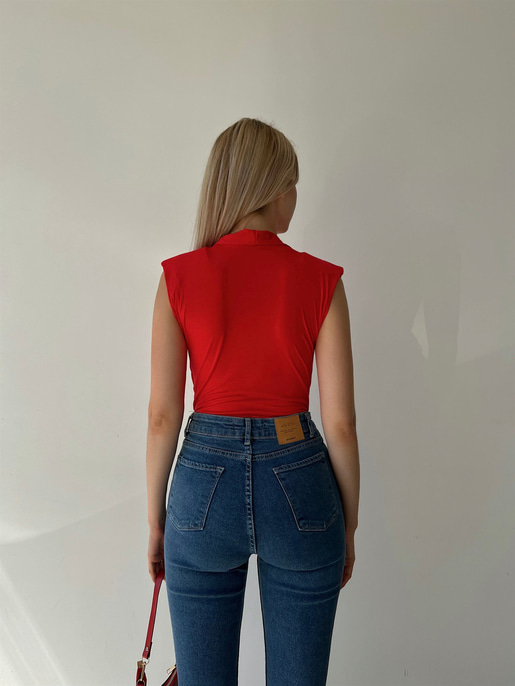 Vatkalı Kolsuz Kruvaze Garrison Kadın Kırmızı Bodysuit 22Y000066