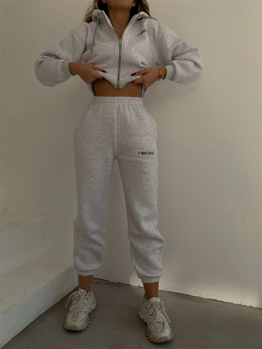 Yazılı Fermuarlı Sweat ve Alt Wrstbhvr Kadın Gri Eşofman Takım 22K000259