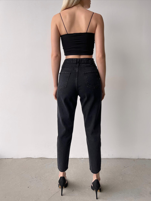 Yüksek Bel Lenora Kadın Antrasit Taş Detaylı Mom Jean 23Y000062