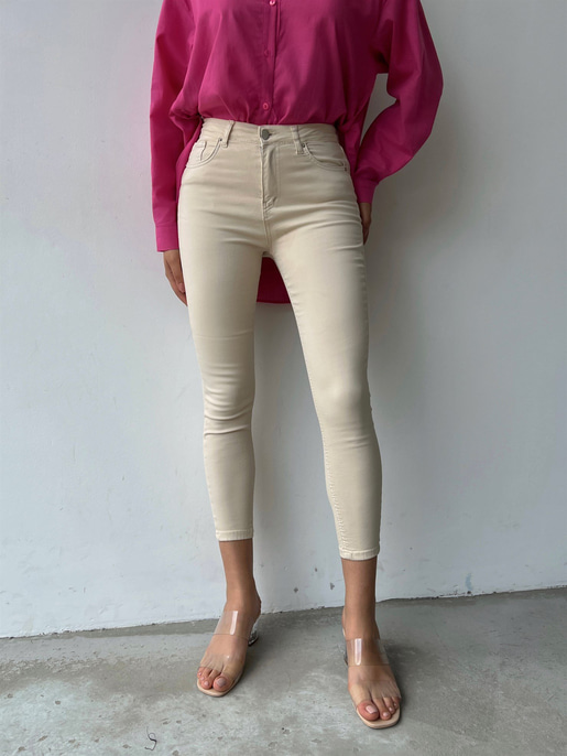 Yüksek Bel Streç Model Konsta Jamie Kadın Bej Renk Jean 22Y000349