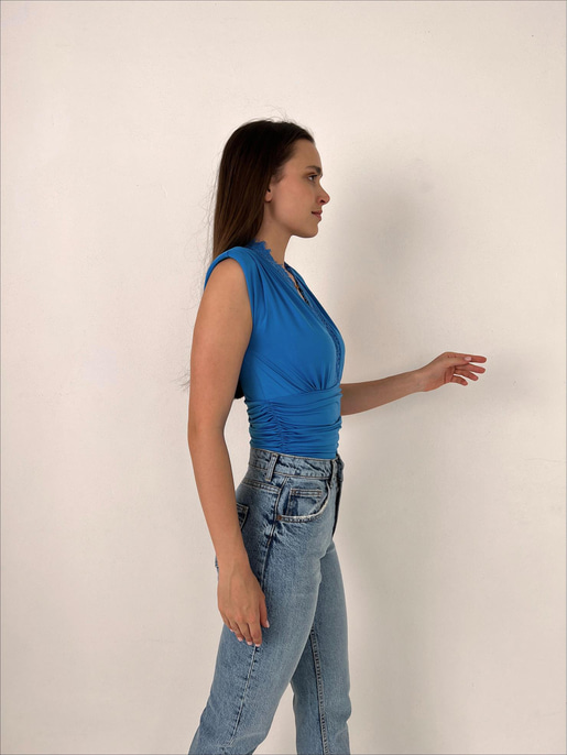 	Vatkalı Derin V Dantel Yaka Elanor Kadın Mavi Bodysuit 22Y000067