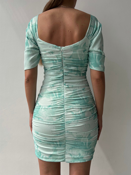 Açık Omuz Drape Önden Düğme Detaylı Pirmin Kadın Mint Elbise 22Y000323