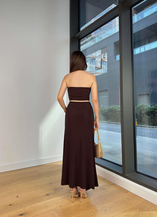 Aksesuar ve Bağlama Detaylı Eppil Kahve Kadın Takım 25Y546