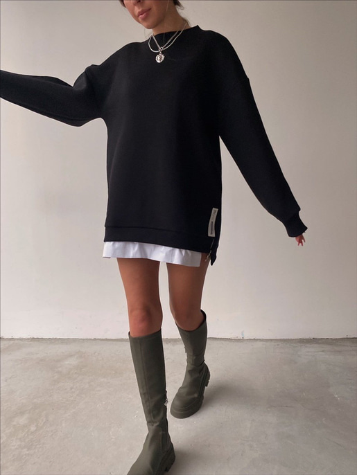 Alt Kısmı Beyaz Gömlek Parçalı Uzun Deanna Kadın Siyah Sweat 22K000255