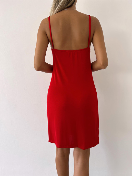 Askılı Degaje Yaka Agnes Kadın Kırmızı Elbise 23Y000101