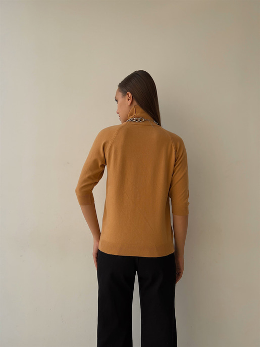 Balıkçı Yaka Yarım Kol Claudemir Kadın Tarçın Kazak 23K000136