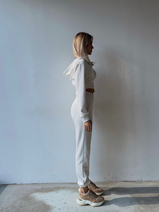 Bel Lastikli Yanları Cepli Sollemnis Kadın Beyaz Eşofman Altı 23K000106