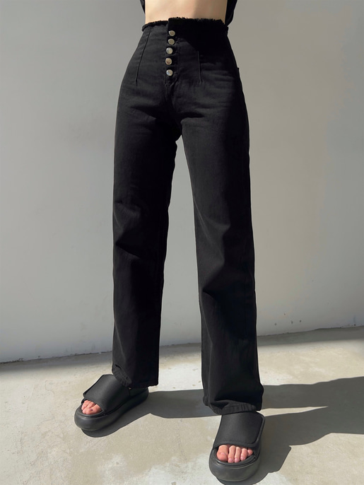 Bel Püskül Metal Düğmeli Carson Kadın Siyah Palazzo Jean 22Y000070