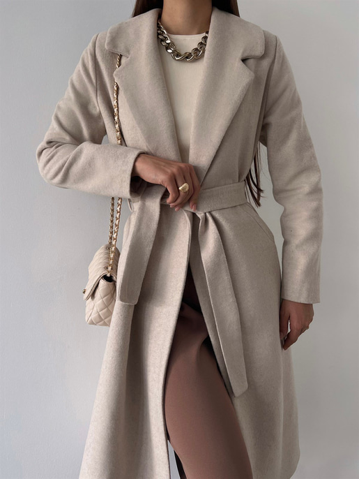 Belden Kuşaklı Yanları Cep Detaylı Stefan Kadın Bej Kaşe Kaban 23K000118