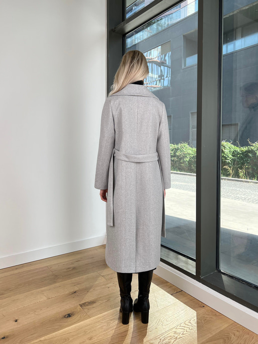 Belden Kuşaklı Yanları Cep Detaylı Stefan Kadın Gri Kaşe Kaban 23K000118