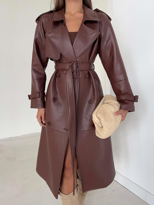 Beli Ve Kol Ucu Kemer Detaylı Tegan Kahve Kadın Deri Trenç 26K016