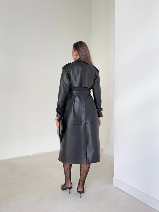 Beli Ve Kol Ucu Kemer Detaylı Tegan Siyah Kadın Deri Trenç 26K016