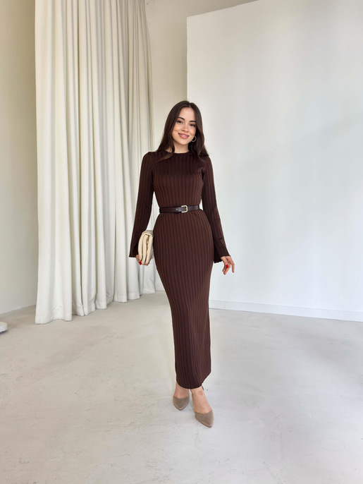 Bisiklet Yaka Agatha Kahve Triko Kadın Elbise 26K003